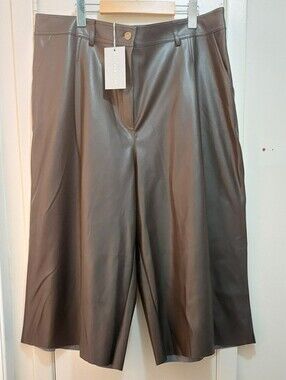 NWT Brown Faux Leather Burmuda Shorts/ Culottes